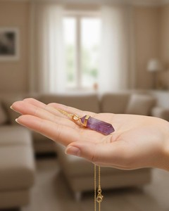 Natural Amethyst Pendant <b>Necklace</b> Handmade Gemstone Jewelry Healing Crystal <b>Necklace</b> Fashion Gift <b>for</b> Women <b>Men</b> - Product Image 4