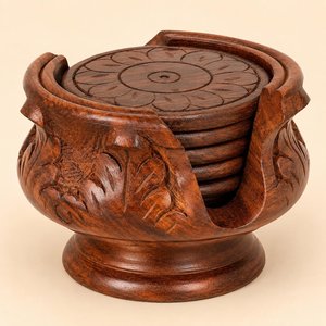 Wooden <b>Drink</b> <b>Coasters</b> with Holder Solid Round for Coffee Table Bar Kitchen Office Stylish Beverage Perfect Housewarming Gift - Product Image 5