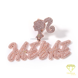 Pendentif élégant personnalisé avec nom, entièrement serti de diamants Moissanite VVS, design cœur, argent sterling 925, bijou de luxe sur mesure, cadeau - Product Image 1