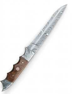 มีดเหล็กดามัสกัสทำมือจาก Iron Crown Forge สำหรับใช้งานกลางแจ้ง ใบมีดแบบ Fixed Blade ด้ามจับไม้ลายโมเสก ปลายใบมีดแบบ Drop Point หนา 3.5 มม. - Product Image 4