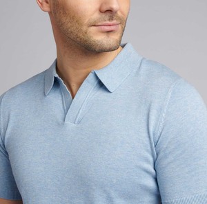 Camisa de Punto Bordada Azul Claro para Hombre, Estilo Casual, Color Sólido, Transpirable, de Nailon Piqué, Corte Regular, Secado Rápido - Product Image 4