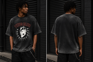 Camiseta Oversize para Hombre con Lavado Ácido, Camiseta Negra Estilo Urbano con Estampado Gráfico de Calavera Vintage, Algodón Pesado con Hombros Caídos - Product Image 2