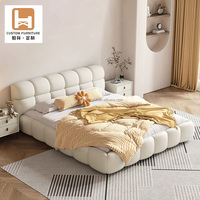 Vente en Gros Lit Capitonnage Populaire Ensemble Meuble Chambre Designer Tissu Crème Blanc Vente Chaude Cadre de Lit King Moderne pour Hôtel et Maison
