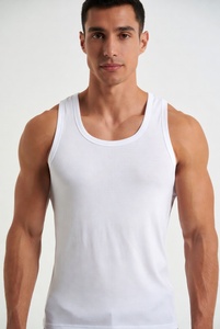 100% Customized Wholesale High Quality Slim Fit Spoon Neck Ribbed for Wash Breathable 180g OEM Service Tank Top White Men's - Product Image 5