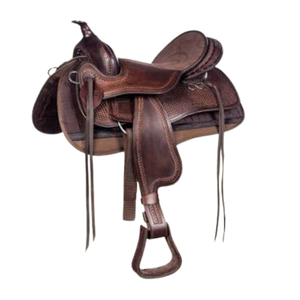 Selle de cheval western classique en cuir repoussé avec étriers, équipement équestre durable pour le ranch, le trail et le rodéo - Product Image 2