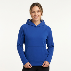 Sweat-shirt à capuche bleu pour femme, coupe régulière, en coton tricoté, manches longues, couleur unie, poche avant, vêtement d'automne - Product Image 3