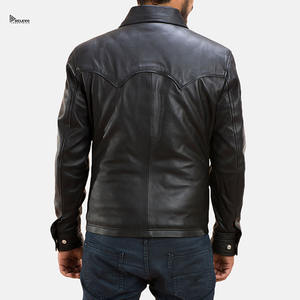 Men's Black Cowhide Leather Jacket For Winter Wear With <b>Buttons</b> Casual Style Windproof Lightweight Oversized OEM - Product Image 5