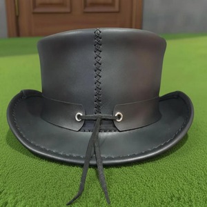 Chapeau haut de forme steampunk en cuir noir fait main de haute qualité, style gothique, chapeau de cowboy western rockeur fait main - Product Image 3