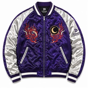 Chaqueta Bomber Sukajan de Diseño Inspirado en Diseñadores, con Parches y Bordado de Fénix, en Satén Dravelle Morado Real, Venta al por Mayor para la Industria - Product Image 6