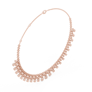 Rose Gold Pear & Round Lab Grown Diamond Fringe Drop <b>Necklace</b> for Women | Elegant Bridal Wedding <b>Statement</b> Jewelry - Product Image 3
