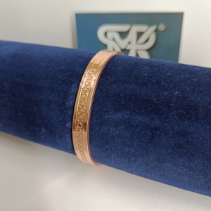 Classic Metal Craft Copper Cuff <b>Bangle</b> Geometric Cross Pattern Minimal Etched Design Handmade Open Bracelet - Product Image 3