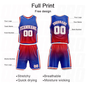 Ensemble de maillots de basket-ball rouge royal dégradé, polyester respirant, logo imprimé, uniforme d'équipe de basket-ball - Product Image 3