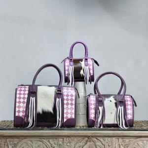 Bolsa de Viaje de Cuero Genuino Morado de Lujo con Panel de Piel de Vaca y Borlas, Ligera y de Gran Capacidad - Product Image 6
