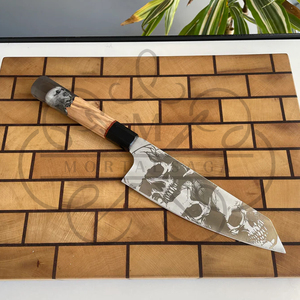 Handmade Chef <b>Knife</b> Stainless Steel Blade Wood Handle Skull Design Novelty <b>Kitchen</b> <b>Knife</b> Right Hand 8-9.9in Matte Finish - Product Image 1