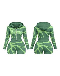 Pink Camo Braxme Zip Up Romper <b>Set</b> | <b>Sexy</b> Cropped Hoodie Shorts | Women Streetwear Matching <b>Set</b> OEM Private Label Manufacturer - Product Image 2