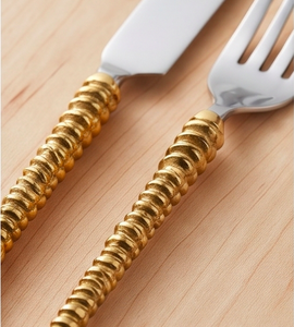 Ensemble de couverts modernes avec poignée dorée, cuillère, couteau, fourchette plaqués argent, compatibles lave-vaisselle, vaisselle de table pour mariage, 4 pièces - Product Image 2