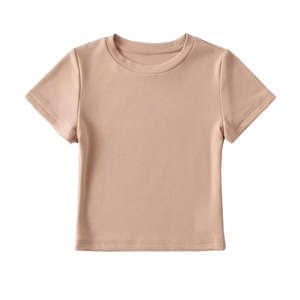 Nouveau design de crop tops pour femmes, col rond, coupe ajustée, couleurs unies, haute qualité, sexy, style t-shirt court - Product Image 3