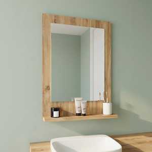 Modern <b>Rectangular</b> Solid Wood <b>Wall</b> <b>Mirror</b> with Shelf Light Oak Bathroom Vanity Storage <b>Mirror</b> Natural Grain Wooden Frame Artwork - Product Image 6