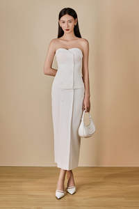 Conjuntos de mujer de Vietnam, conjunto elegante de dos piezas con top tipo bustier y falda con detalles de botones, ropa de calle sin mangas, color liso, KS30 - Product Image 2