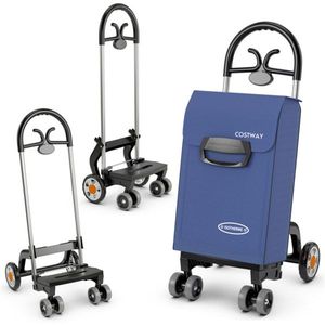 Carrello della spesa pieghevole blu con struttura in acciaio inox e plastica, per uso interno ed esterno, ideale per supermercati - Product Image 1