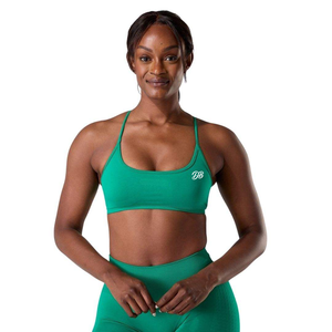 Custom Logo Women <b>Green</b> Sports Bra Scoop Neck Thin Strap Seamless Workout Crop Top Fitness <b>Gym</b> <b>Set</b> Activewear Wholesale - Product Image 4