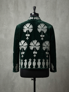 Chaqueta Boho de Terciopelo Verde para Mujer, con Bordado Floral, Diseño Étnico, Corta, Abierta por Delante, para Otoño e Invierno, Envío Directo, Personalizable OEM - Product Image 2