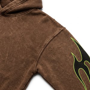 Ensemble de survêtement marron à capuche pour homme, motif flamme imprimé par sublimation, streetwear, longueur intégrale, poches à cordon, coupe régulière, 100 % coton - Product Image 4