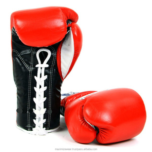 Guantes de caja con impresión de logotipo personalizado, guantes de boxeo profesionales de cuero real con cordones, guantes de boxeo para adultos y niños - Product Image 1