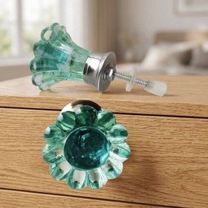 Aqua Green <b>Crystal</b> Flower <b>Knob</b> Drawer Handle Industrial Design Easy Installation Dresser Bedroom Bathroom Warehouse Outdoor - Product Image 2
