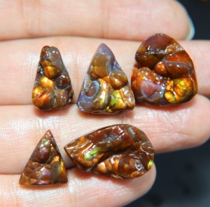 <b>Mexican</b> Fire Agate Smooth Druzy Cabochon Mixed Shape Natural Stone for Jewelry Making - Product Image 2