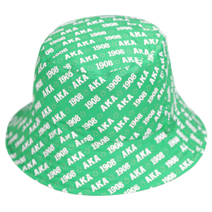 Sombrero de Pescador Verde con Estampado AKA 1908, Logotipo en Toda la Superficie, Casual, de Verano, para Mujer, Elegante, para Actividades al Aire Libre - Product Image 1