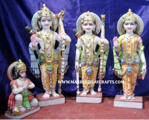 Magnifiques statues de Ram Darbar en marbre avec Mata Sita Laxman et Hanuman, statue avec main de bénédiction en marbre blanc, meilleur design - Product Image 2