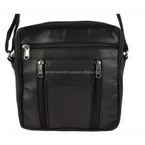 กระเป๋าหนังพาดลำตัวสำหรับผู้ชาย,กระเป๋ามีช่องแยกสำหรับใส่กล้องหนังสือเดินทางและโทรศัพท์มีซิปสีดำ - Product Image 6
