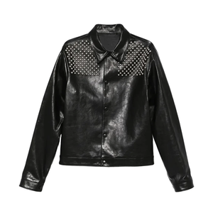 Veste décontractée slim fit pour homme en similicuir marron avec col en fausse fourrure Teddy, rembourrage chaud, fermeture éclair, manches longues, broderie de perles. - Product Image 1