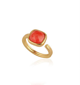 Anillo artesanal elegante de latón chapado en oro con piedra de jade roja, banda ajustable, accesorio de moda, joyería para fiestas de cóctel para damas. - Product Image 2