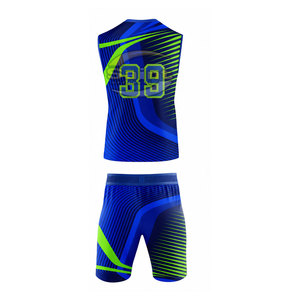 Uniforme de football américain à marque privée pour hommes, maillot et short de sport pour entraînement d'équipe, uniforme de football bleu et vert - Product Image 2