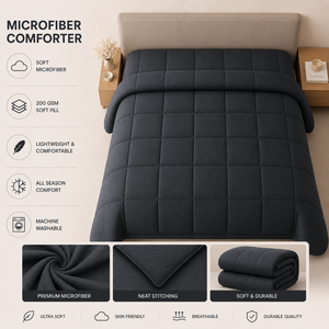 High-Quality Charcoal Grey Microfiber Comforter 200 GSM | Soft Lightweight Double <b>Bed</b> Blanket <b>Easy</b> Care Export Quality Bedding - Product Image 4