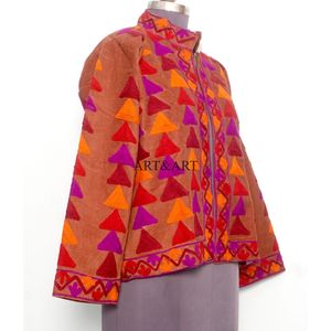 Veste matelassée en cotisse brodée de fleurs avec boutons, doublure rayée en coton, faite à la main, style hiver-automne, séchage rapide, pour soirée - Product Image 4