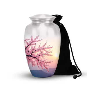 Urna Funeraria de Metal con Diseño de Flor de Cerezo para Cenizas de Adultos, Recuerdo Conmemorativo, Diseño Personalizado con Bolsa de Terciopelo - Product Image 5
