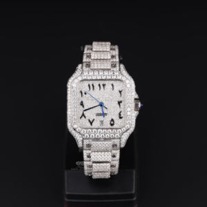 Montre-bracelet automatique pour homme en acier inoxydable, cadran arabe, entièrement sertie de diamants Moissanite de haute qualité, ton blanc, style Hip Hop - Product Image 1