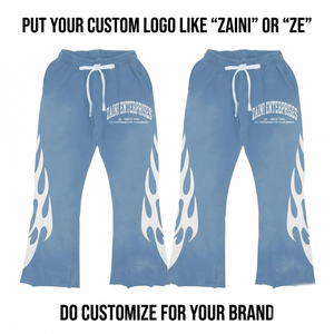 Pantalon évasé décontracté en coton 100% de qualité supérieure 320 GSM, bleu, coupe large, streetwear, séchage rapide, respirant, léger, logo personnalisable - Product Image 1