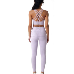 Women Solid Front Logo Yoga Set Soft Stretch Sportswear <b>Top</b> & <b>Leggings</b> Matching Workout Outfit Quick Dry Eco-Friendly - Product Image 3