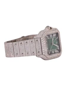 Luxury rectangular <b>diamond</b> wristwatch with green dial roman numeral markers silver hands blue gemstone crown ornate bracelet - Product Image 3