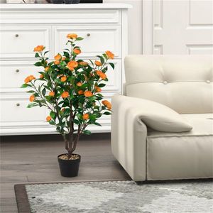 Albero di Camelia Artificiale Realistico da 40 Pollici con 37 Fiori Gialli e Foglie Verdi Dense Verde+Giallo - Product Image 5