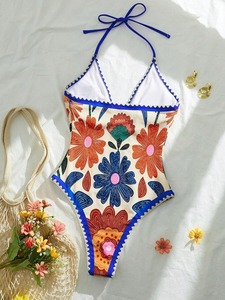 Maillot de bain une pièce en coton de haute qualité pour femme, couleur unie, avec décoration en cristal, coupe haute, service OEM personnalisable - Product Image 4