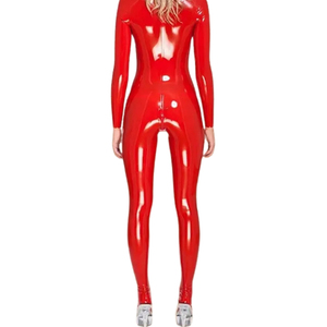 Mono largo rojo de PU para mujer, cuello alto, manga larga, cintura alta, ajustado, elástico, estilo bodycon, ropa de club - Product Image 4
