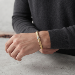 Wholesale Custom Luxury Gold Plated 925 Sterling <b>Silver</b> Twisted Cable <b>Bangle</b> <b>Bracelet</b> with Pavé Diamond X Cross Station - Product Image 6