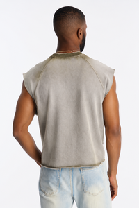 T-shirt sans manches délavé à l'acide, coupe ample en molleton bouclette premium, ourlet brut, pour hommes, vente en gros, marque privée, impression de logo personnalisée OEM - Product Image 3