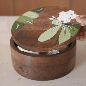 Boîte de service en bois avec motif floral peint à la main sur le couvercle, plat de service haut de gamme pour la cuisine et la décoration de table - Product Image 2