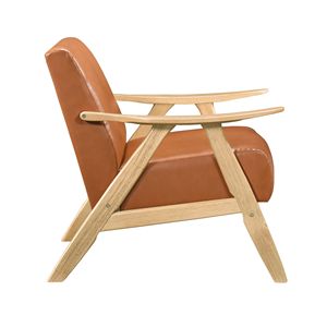 Poltrona Moderna 1 Pezzo per Casa, in Ecopelle Marrone Opaco, Finitura Naturale, Legno di Gomma Massello, Schienale Imbottito, per Soggiorno - Product Image 3